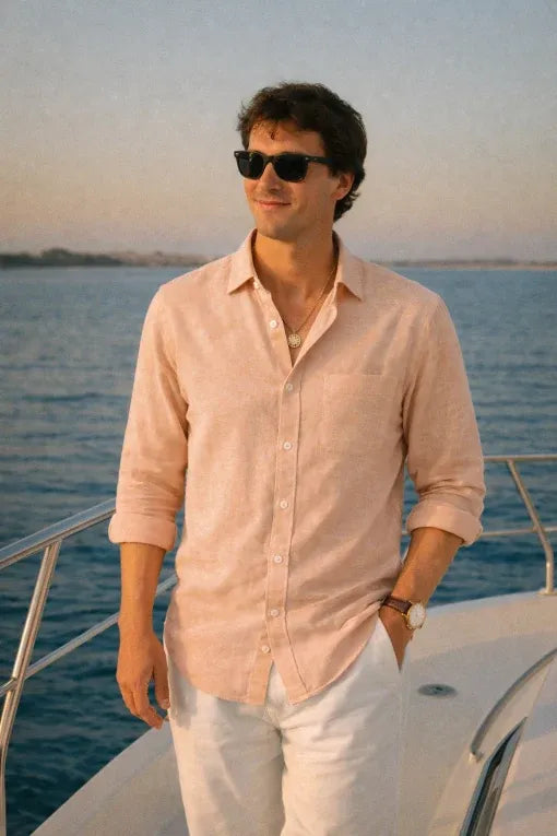 Premium Peach Linen Shirt for Men | Breathable Full Sleeve Casual & Formal Shirt