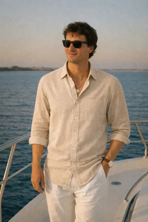 Premium Beige Linen Shirt for Men | Breathable Full Sleeve Casual & Formal Shirt
