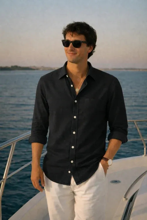 Premium Black Linen Shirt for Men | Breathable Full Sleeve Casual & Formal Shirt
