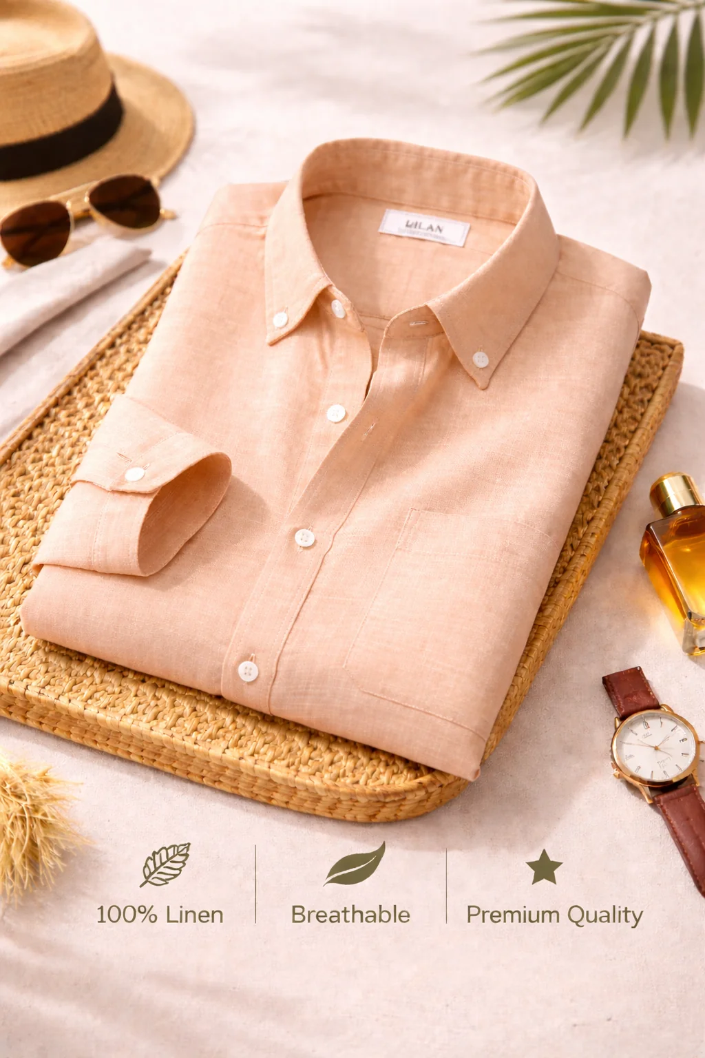 Premium Peach Linen Shirt for Men | Breathable Full Sleeve Casual & Formal Shirt