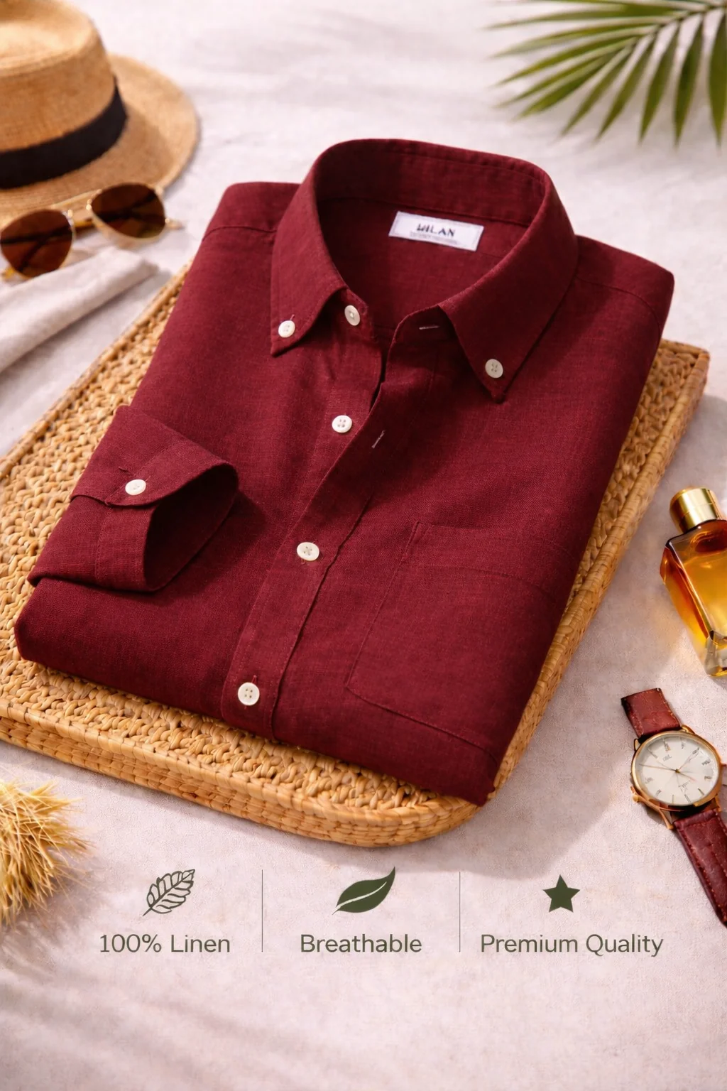 Premium Maroon Linen Shirt for Men | Breathable Full Sleeve Casual & Formal Shirt