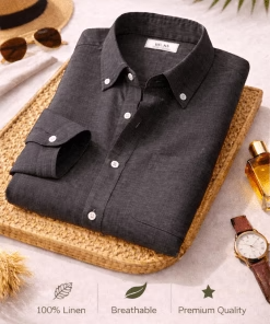 Premium Charcoal Linen Shirt for Men | Breathable Full Sleeve Casual & Formal Shirt