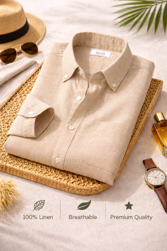 Premium Beige Linen Shirt for Men | Breathable Full Sleeve Casual & Formal Shirt