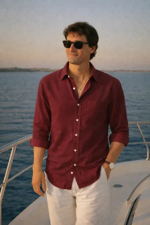 Premium Maroon Linen Shirt for Men | Breathable Full Sleeve Casual & Formal Shirt