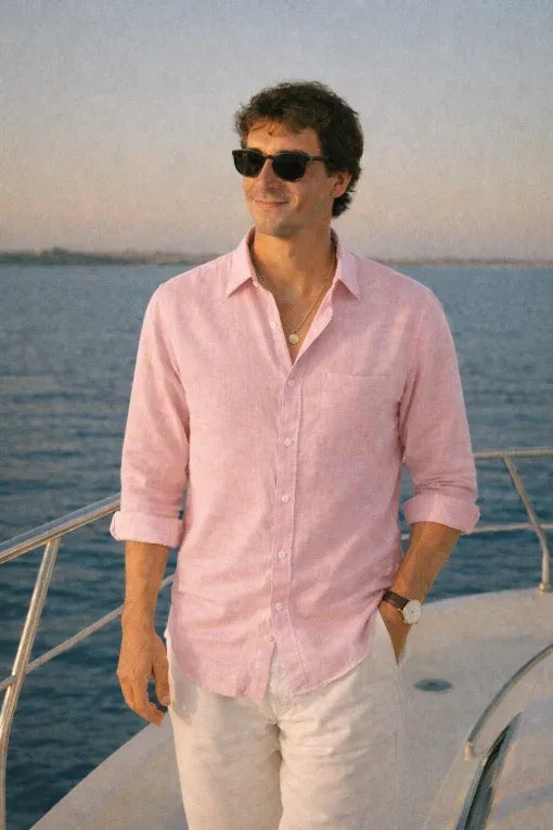 Premium Baby Pink Linen Shirt for Men | Breathable Full Sleeve Casual & Formal Shirt