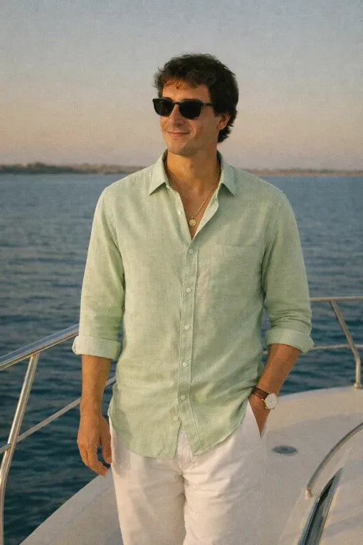 Premium Mint Green Linen Shirt for Men | Breathable Full Sleeve Casual & Formal Shirt