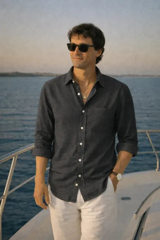 Premium Charcoal Linen Shirt for Men | Breathable Full Sleeve Casual & Formal Shirt