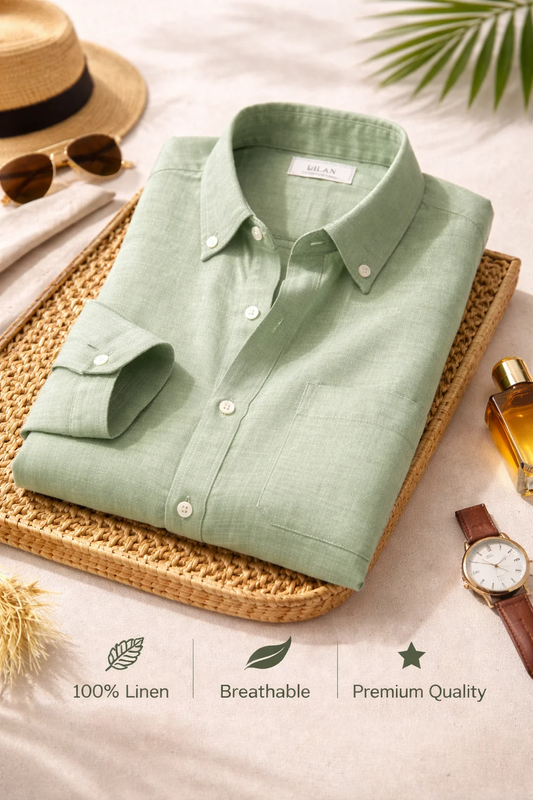 Premium Mint Green Linen Shirt for Men | Breathable Full Sleeve Casual & Formal Shirt