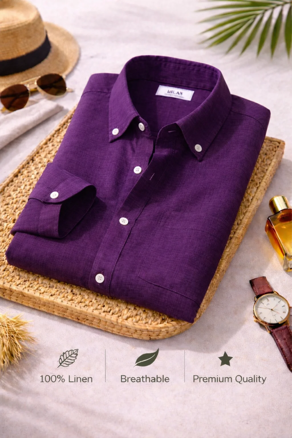 Premium Linen Shirts – Combo of 4 Men's Linen Shirts (Black, Charcoal, Purple & Mint) | Breathable Casual & Formal Wear